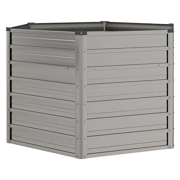Furnicato Hochbeet - 129 x 129 x 77 cm, Stahl, Braun - Grauer quadratischer Metall-Kompostbehälter mit horizontalen Lamellen.