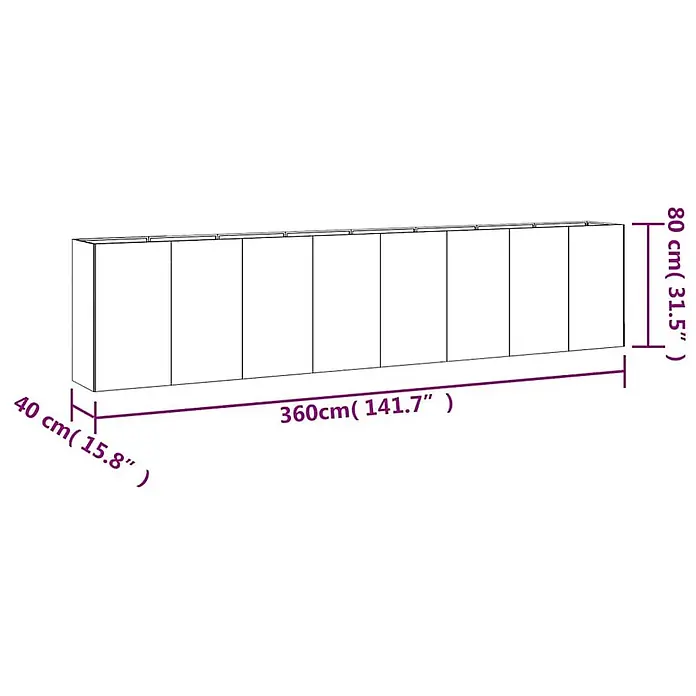 Furnicato Hochbeet - 360 x 40 x 80 cm, Stahl, Braun - Modulare Wandschränke mit Maßen: 360cm L, 80cm H, 40cm T.