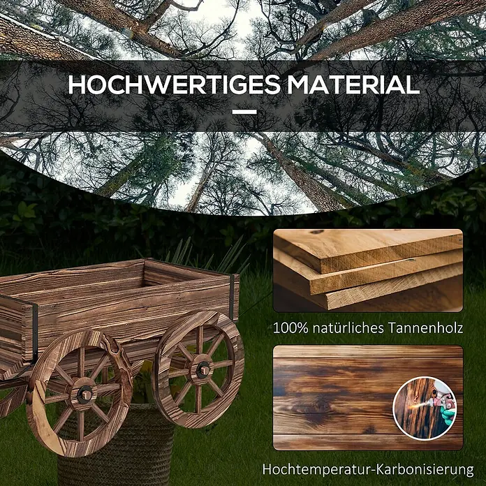 Furnicato Hochbeet - 120 x 41 x 54 cm, Holz, Verkohlt - Dunkelbrauner, karbonisierter Pflanzwagen aus Tannenholz, ideal als Pflanzgefäß.