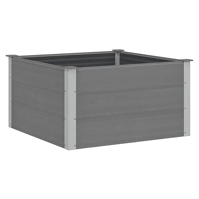 Furnicato Hochbeet - 100 x 100 x 54 cm, Verbundwerkstoff, Grau - Quadratisches Hochbeet aus dunkelgrauen WPC-Paneelen mit hellgrauen Metalleckpfosten.