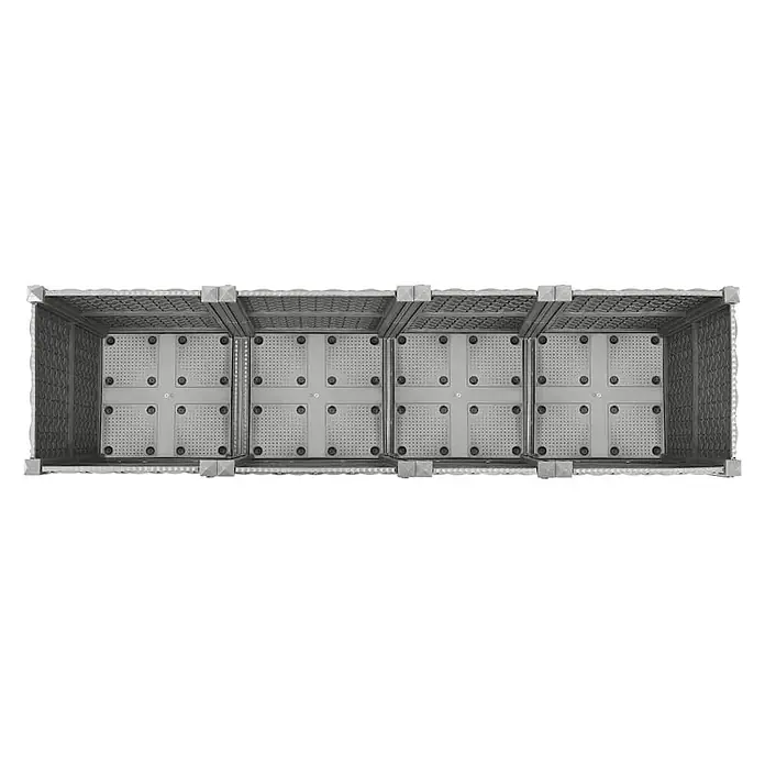 Furnicato Hochbeet - 160 x 40 x 38 cm, Kunststoff, Hellgrau - Innenansicht eines modularen grauen Gartenpflanzkastens mit perforiertem Boden und stabilen Eckverbindern.