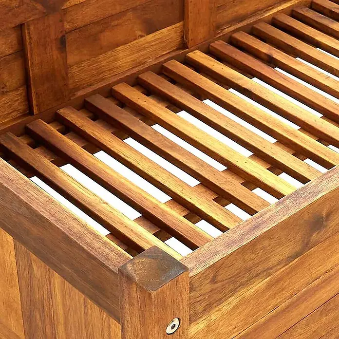 Furnicato Hochbeet - 200 x 50 x 25 cm, Holz, Braun - Nahaufnahme einer dunkelbraunen Holzlattenkonstruktion, möglicherweise eine Bank oder ein Bettrahmen.