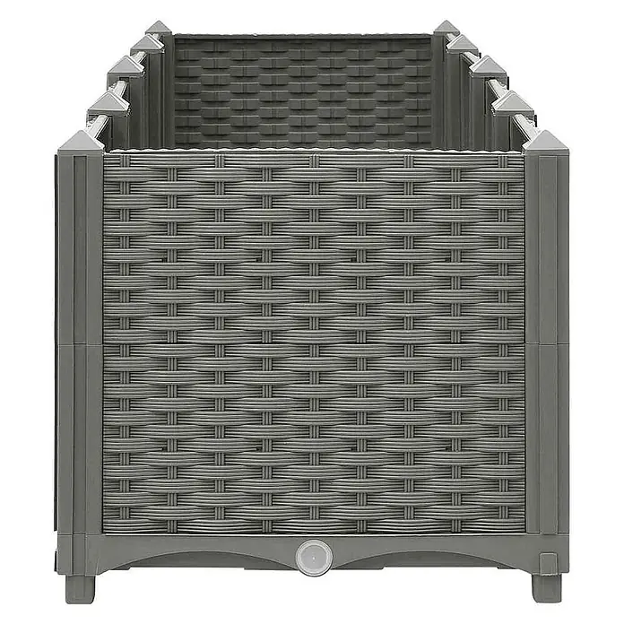 Furnicato Hochbeet - 160 x 40 x 38 cm, Kunststoff, Hellgrau - Grauer Pflanzkübel aus Kunststoff in Rattan-Optik mit Ablassstopfen und Zierkappen.
