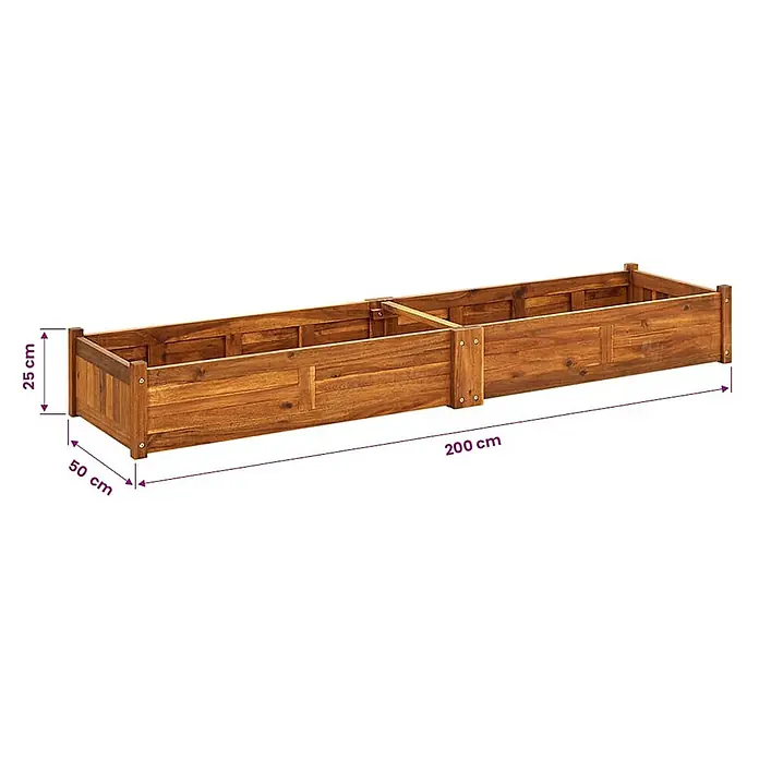 Furnicato Hochbeet - 200 x 50 x 25 cm, Holz, Braun - Brauner Pflanzkasten aus Holz, 200 cm lang, 50 cm breit und 25 cm hoch.