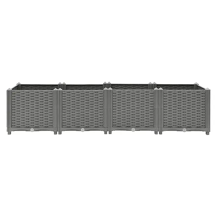 Furnicato Hochbeet - 160 x 40 x 38 cm, Kunststoff, Hellgrau - Langes graues, modulares Hochbeet aus Rattan-Optik-Kunststoff mit Drainage-Stöpseln.