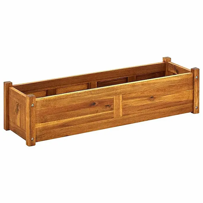 Furnicato Hochbeet Akazienholz geölt - 100 x 30 x 25 cm, Holz, Braun - Ein langer, rechteckiger Blumenkasten aus Holz in natürlichem Braunton mit vertikalen Leistendetails.