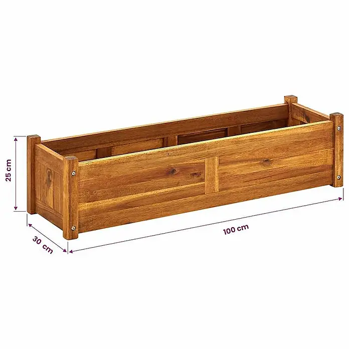 Furnicato Hochbeet Akazienholz geölt - 100 x 30 x 25 cm, Holz, Braun - Rechteckiger brauner Holzkübel, 100x30x25 cm.