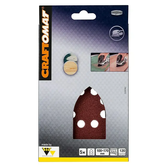 Craftomat Hoja de lija - L x An: 170 x 100 mm, Grano: 120, 5 ud. - Juego de papel de lija CRAFTOMAT, 5 unidades, grano 120, tamaño 100x170 mm, ideal para lijar madera.