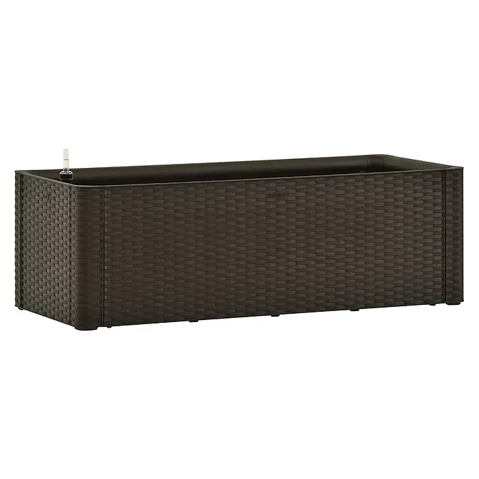 Furnicato Hochbeet - 43 x 100 x 33 cm, Kunststoff, Mokka - Dunkelbrauner, rechteckiger Pflanzkübel in Rattan-Optik mit Selbstbewässerungsfunktion und Wasserstandsanzeiger.