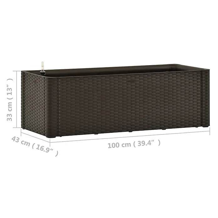 Furnicato Hochbeet - 43 x 100 x 33 cm, Kunststoff, Mokka - Dunkelbrauner rechteckiger Pflanzkübel im Rattan-Stil mit Wasserstandsanzeiger.