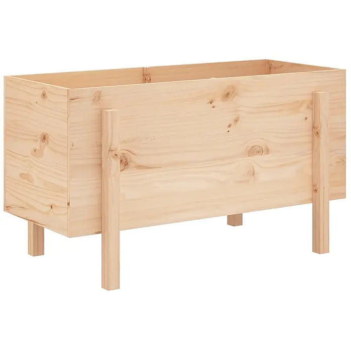 Furnicato Hochbeet - 50 x 101 x 57 cm, Holz, Natürliche Kiefer - Rechteckiger Pflanzkasten aus hellem, unbehandeltem Kiefernholz, auf Holzbeinen stehend.