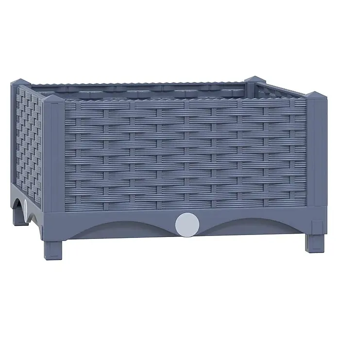 Furnicato Hochbeet - 40 x 40 x 23 cm, Kunststoff, Blaugrau - Blaugrauer Hochbeet-Pflanzkübel aus Kunststoff mit geflochtener Rattan-Optik.