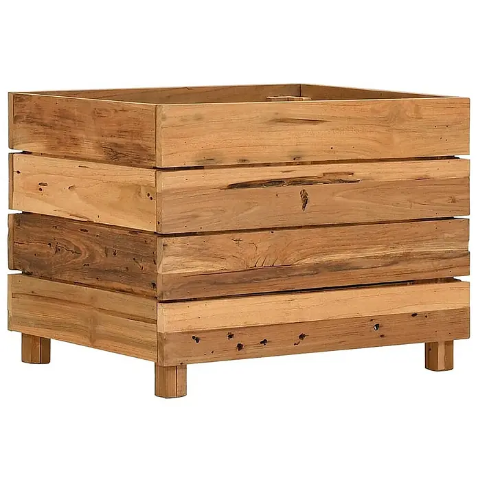 Furnicato Hochbeet - 40 x 50 x 38 cm, Holz, Braun - Rustikaler quadratischer Pflanzkasten aus gestapelten hellbraunen Holzbrettern auf kurzen Beinen.