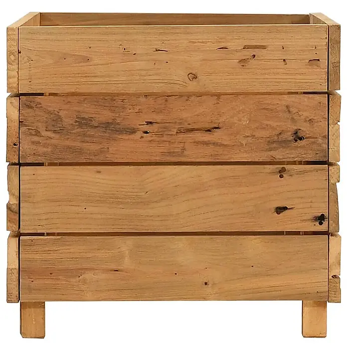 Furnicato Hochbeet - 40 x 50 x 38 cm, Holz, Braun - Rechteckiger Pflanzkübel aus hellbraunen Altholzbrettern, mit Lattenrost-Design und kurzen Beinen.