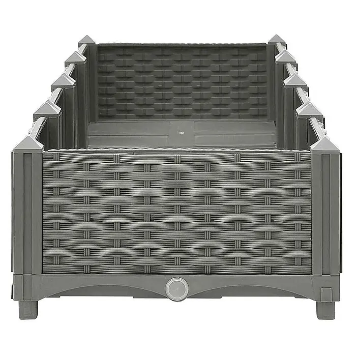 Furnicato Hochbeet - 160 x 40 x 23 cm, Kunststoff, Hellgrau - Graues rechteckiges Hochbeet aus Kunststoff mit Rattanmuster und Ablassstopfen.
