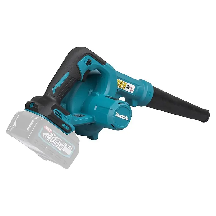 Makita XGT 40V max. Akku-Gebläse UB002GZ01 - 40 V, Ohne Akku, Blasgeschwindigkeit: 99 m/s - Makita Akku-Laubbläser in Türkis und Schwarz mit angeschlossenem 40V-Akku.