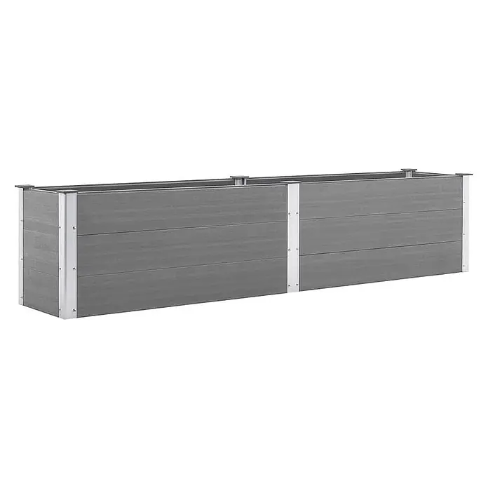 Furnicato Hochbeet - 50 x 250 x 54 cm, Verbundwerkstoff, Grau - Langes, rechteckiges Pflanzgefäß aus grauem Holz-Kunststoff-Verbundwerkstoff mit weißen Metalleckpfosten zum Gärtnern.