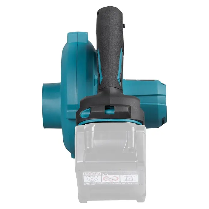 Makita XGT 40V max. Akku-Gebläse UB002GZ01 - 40 V, Ohne Akku, Blasgeschwindigkeit: 99 m/s - Akku-Laubbläser in Türkis und Schwarz mit grauem Akku.