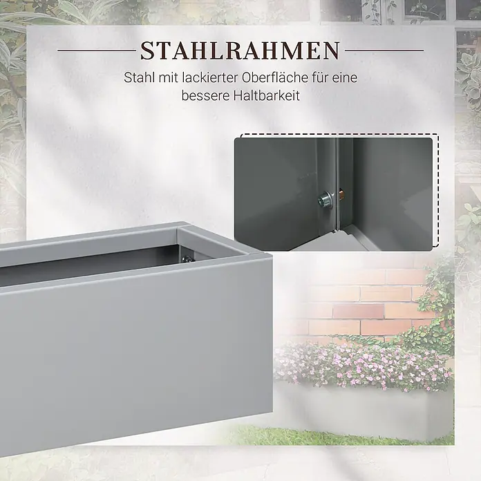 Outsunny Pflanzkübel eckig - Außenmaß (L x B x H): 91 x 22 x 22 cm, Stahl, Grau - Graues, rechteckiges Stahl-Pflanzgefäß mit lackierter Oberfläche für Langlebigkeit.