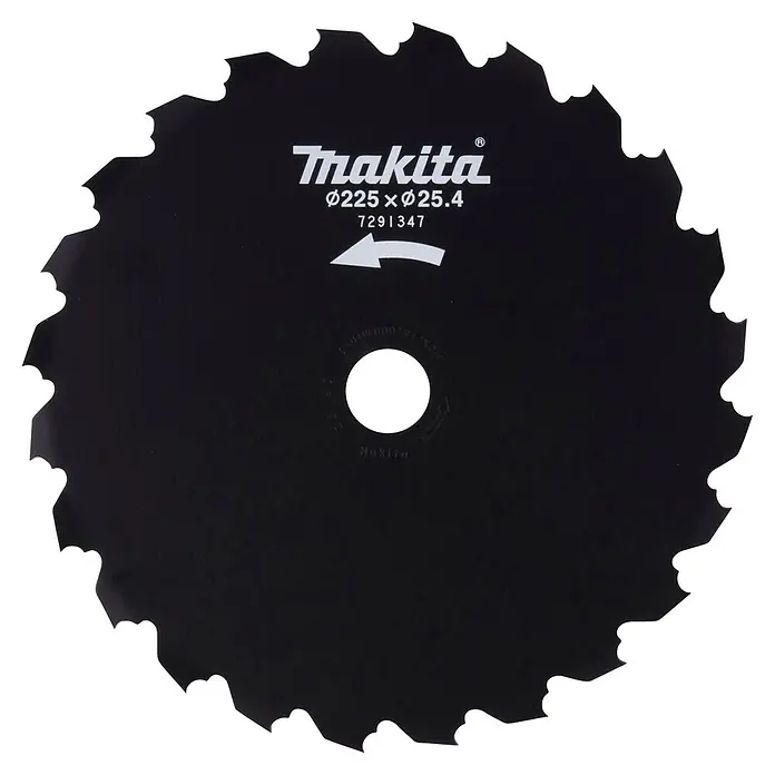 Makita Sägeblatt Meißelzahn - Durchmesser: 22,5 cm, Passend für: Schutzhaube für Meißelzahn-Sägeblatt - Schwarzes Makita Freischneiderblatt, Ø225xØ25.4, mit gezackten Zähnen und Mittelloch zum Hochleistungsschneiden.