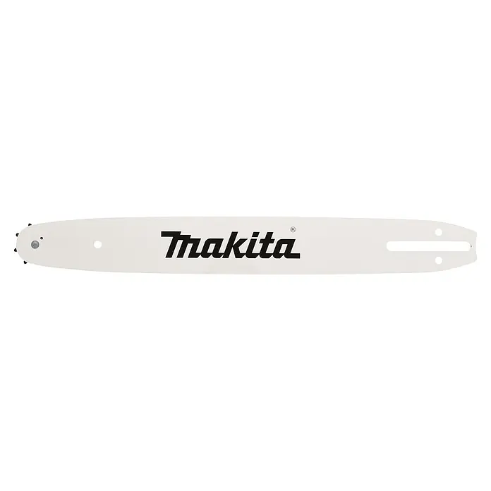 Makita Sägeschwert - Passend für: 80TXL Sägeketten mit einer Teilung von 0.325" - Weiße Makita Kettensägenführungsschiene mit Umlenkstern und Befestigungslöchern.