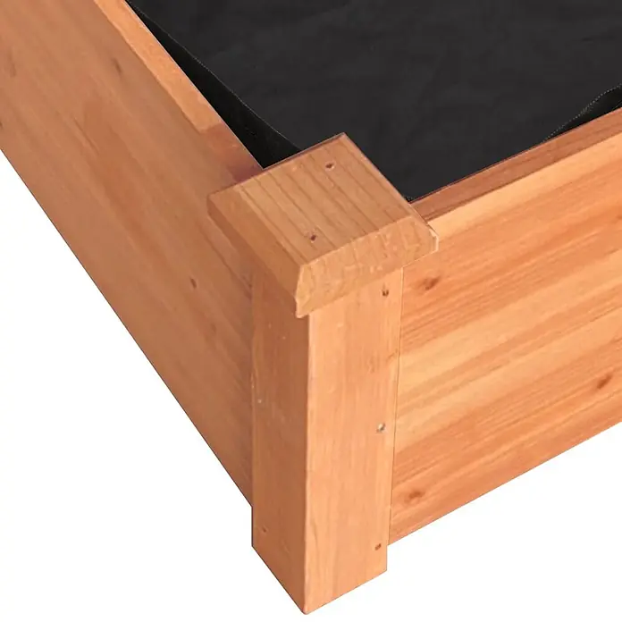 Furnicato Hochbeet - 60 x 240 x 25 cm, Holz, Braun - Hellbraune Holz-Hochbeet-Ecke mit sichtbarer schwarzer Stoffauskleidung.