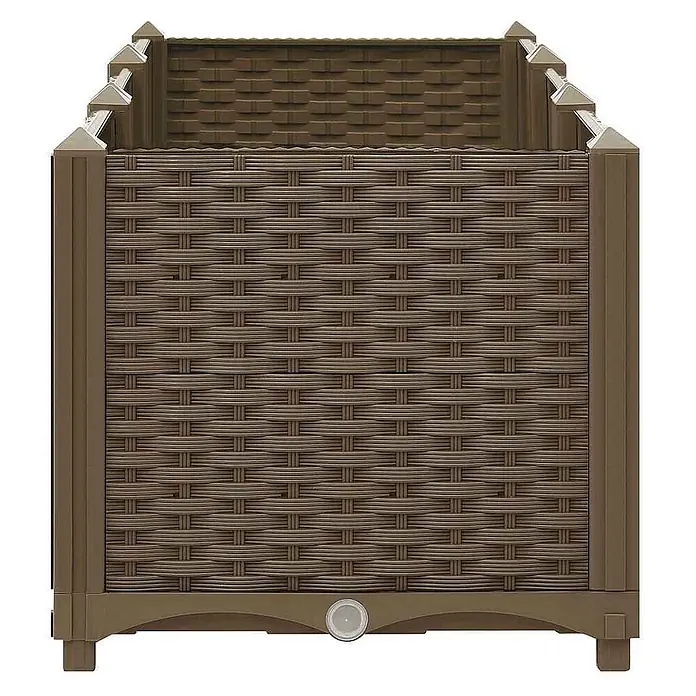 Furnicato Hochbeet - 120 x 40 x 38 cm, Kunststoff, Braun - Brauner Pflanzkübel in Rattan-Optik aus Kunststoff mit Zierpfosten und Abflussloch.