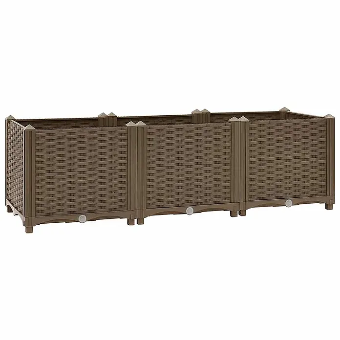 Furnicato Hochbeet - 120 x 40 x 38 cm, Kunststoff, Braun - Langes, braunes Hochbeet in Rattan-Optik mit Entwässerung für Garten oder Terrasse.
