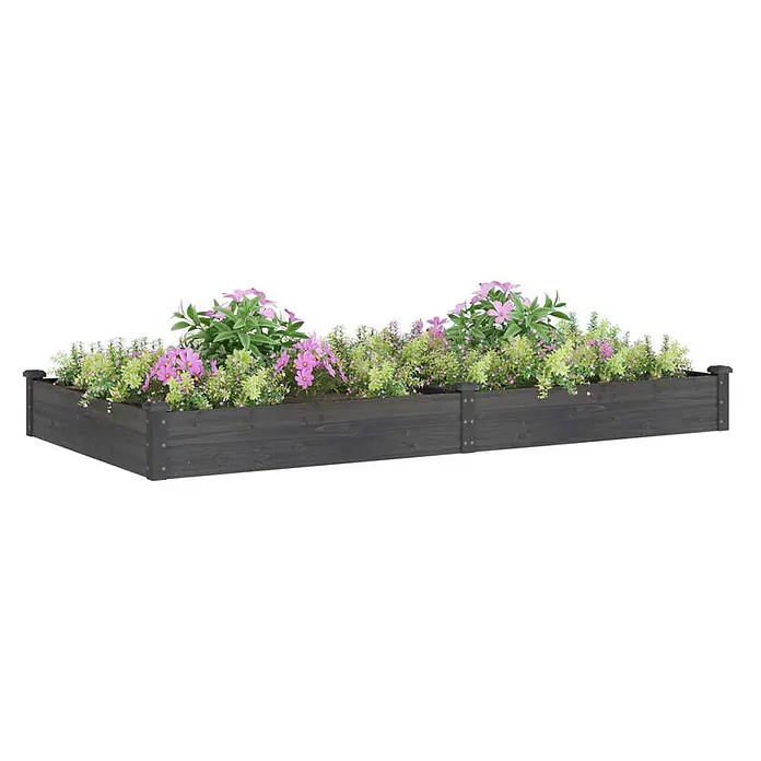 Furnicato Hochbeet - 120 x 240 x 25 cm, Holz, Grau - Dunkelgraues Hochbeet aus Holz, befüllt mit bunten Pflanzen.