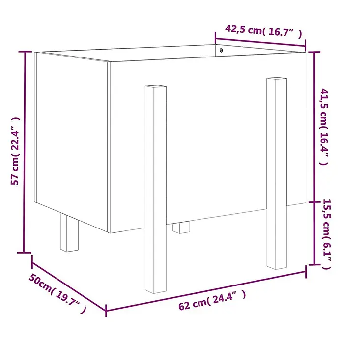 Furnicato Hochbeet - 50 x 62 x 57 cm, Holz, Weiße Kiefer - Rechteckiger erhöhter Pflanzkübel auf Beinen, mit Gesamtmaßen 62x50x57 cm.