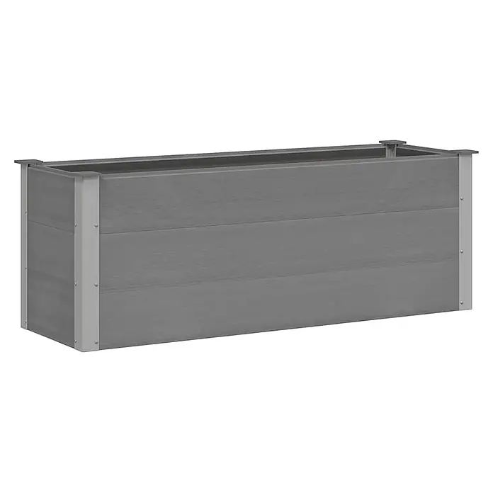 Furnicato Hochbeet - 150 x 50 x 54 cm, Verbundwerkstoff, Grau - Rechteckiger grauer Pflanzkasten mit Holzoptik-Platten und hellgrauem Metallrahmen.