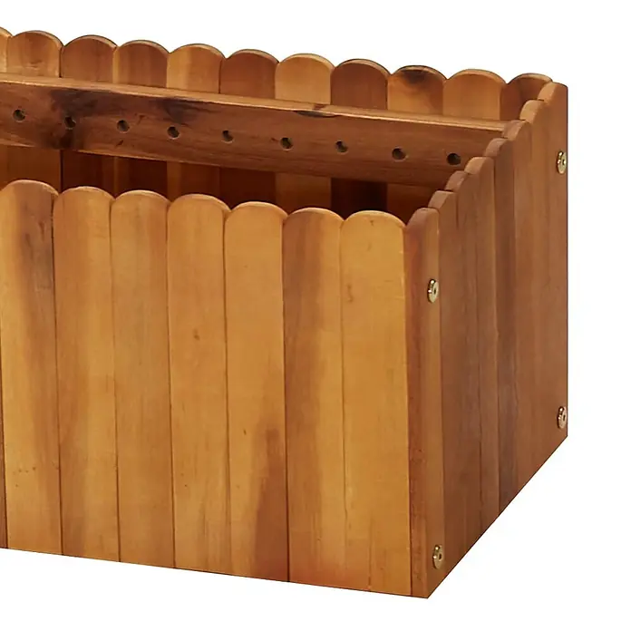 Furnicato Hochbeet Akazienholz geölt - 200 x 30 x 25 cm, Holz, Braun - Rechteckiger hellbrauner Holzkübel mit geschwungenen Lamellenseiten und innerer Stützstange.