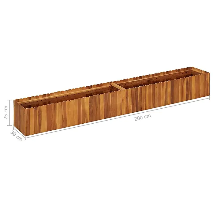 Furnicato Hochbeet Akazienholz geölt - 200 x 30 x 25 cm, Holz, Braun - Langer Blumenkasten aus hellem Holz mit zwei Abschnitten, 200x30x25 cm.
