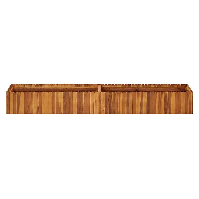 Furnicato Hochbeet Akazienholz geölt - 200 x 30 x 25 cm, Holz, Braun - Rechteckiger Blumenkasten aus Holz mit Lamellenwänden und gewelltem oberen Rand, hellbraun.