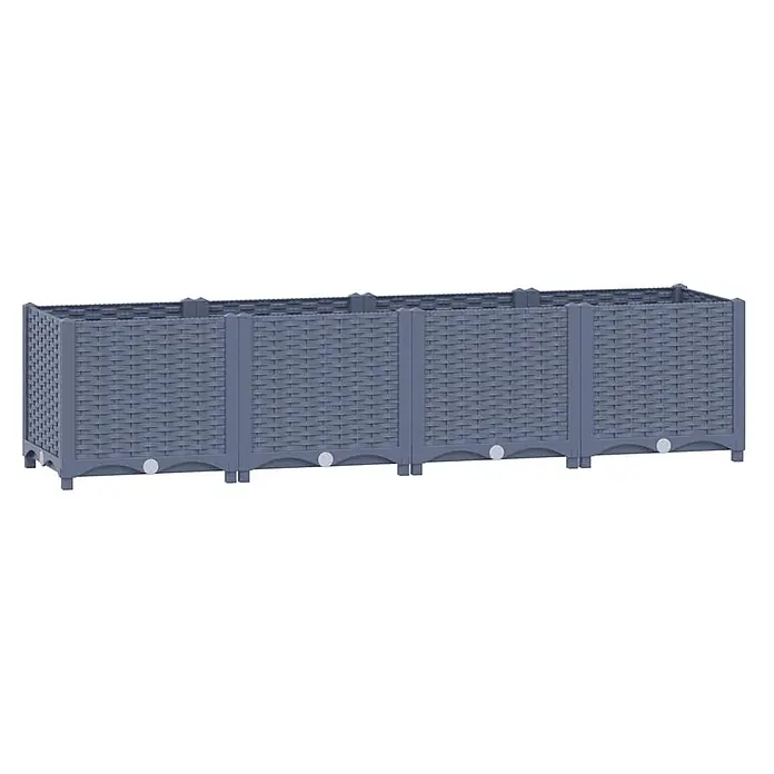 Furnicato Hochbeet - 160 x 40 x 38 cm, Kunststoff, Blaugrau - Langer rechteckiger Pflanzkasten aus grauem Rattan-Optik-Kunststoff mit Ablassstopfen.