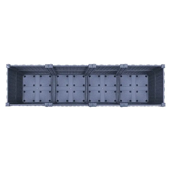 Furnicato Hochbeet - 160 x 40 x 38 cm, Kunststoff, Blaugrau - Dunkelgrauer modularer Pflanzkasten aus Kunststoff mit perforiertem Boden, von oben gesehen.