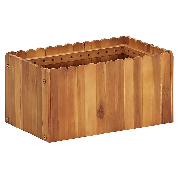 Furnicato Hochbeet - 50 x 30 x 25 cm, Holz, Braun - Rechteckiger Pflanzkasten aus hellem Holz mit Lamellenwänden und gewelltem oberen Rand.