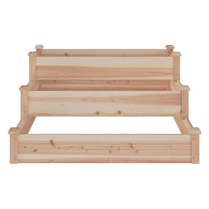 Furnicato Hochbeet - 120 x 120 x 56 cm, Holz, Natur - Dreistufiges Hochbeet aus Naturholz zum Anbau von Pflanzen.