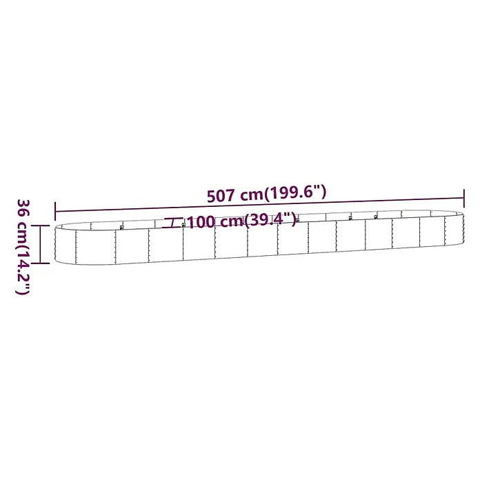 Furnicato Hochbeet - 507 x 507 x 36 cm, Stahl, Grün - Ovales Hochbeet, 507 cm lang, 100 cm breit, 36 cm hoch.