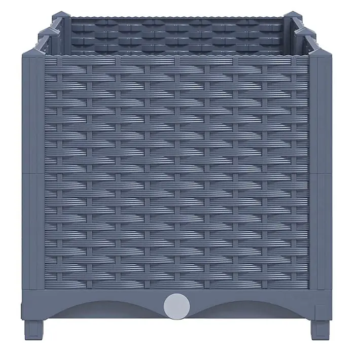 Furnicato Hochbeet - 40 x 80 x 38 cm, Kunststoff, Blaugrau - Rechteckiger grauer Kunststoff-Pflanzkübel in Rattan-Optik mit Ablassstopfen am Boden.
