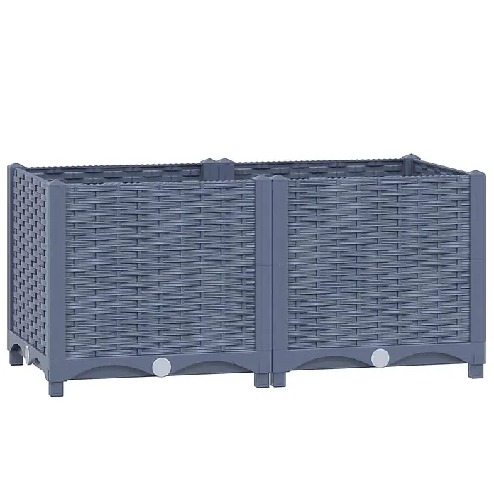 Furnicato Hochbeet - 40 x 80 x 38 cm, Kunststoff, Blaugrau - Rechteckiger grauer Pflanzkübel aus Kunststoff in Rattan-Optik, für den Außenbereich.