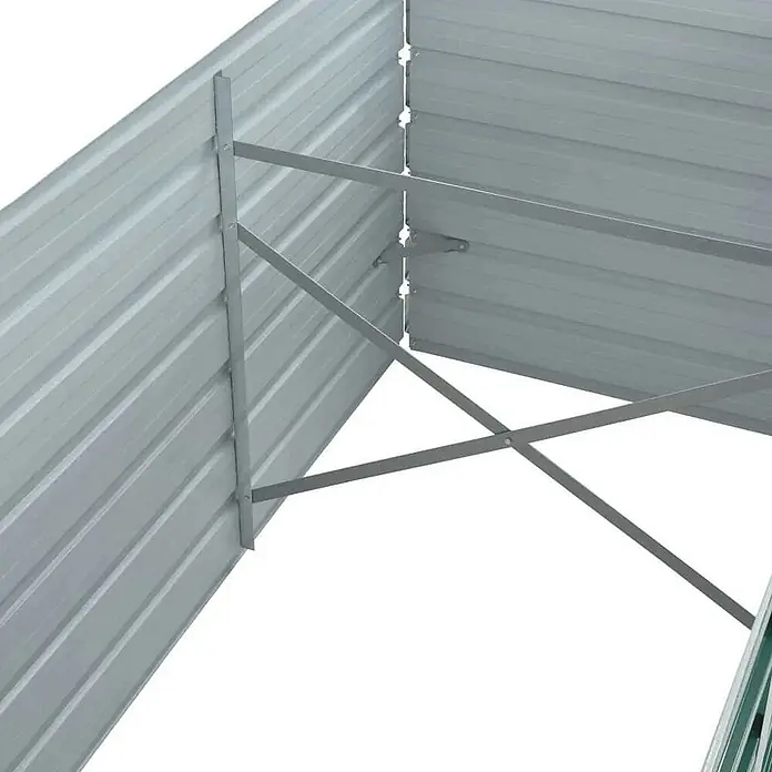 Furnicato Hochbeet - 320 x 80 x 45 cm, Stahl, Grün - Innenansicht einer grauen Wellblech-Nutzkonstruktion mit tragenden Metallquerstreben.