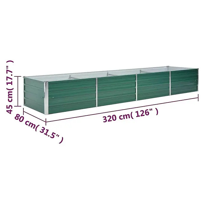 Furnicato Hochbeet - 320 x 80 x 45 cm, Stahl, Grün - Grünes Hochbeet aus Metall mit Maßen 320x80x45 cm.
