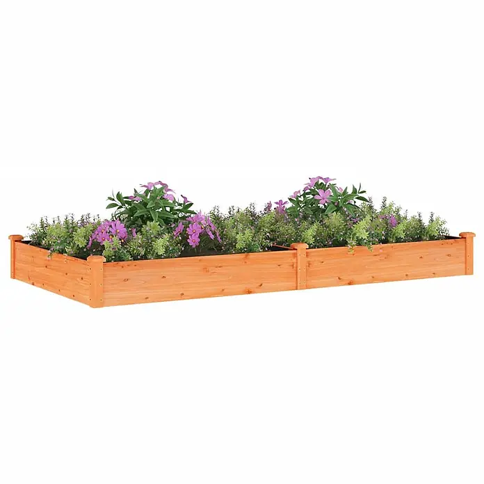Furnicato Hochbeet - 240 x 120 x 25 cm, Holz, Braun - Hölzernes Hochbeet mit Pflanzen und Blumen.