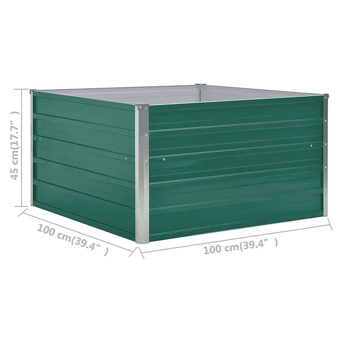 Furnicato Hochbeet verzinkter Stahl - 100 x 100 x 45 cm, Metall, Grün - Quadratisches grünes Metall-Hochbeet zum Pflanzenanbau.
