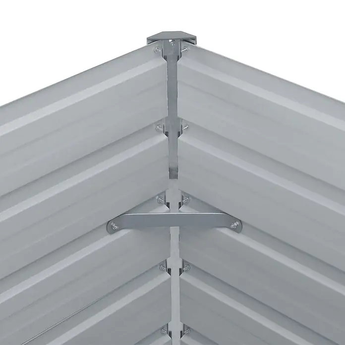 Furnicato Hochbeet verzinkter Stahl - 100 x 100 x 45 cm, Metall, Grün - Innenansicht eines hellgrauen Wellblechdachs mit tragenden Metallbalken und Streben am Giebel.