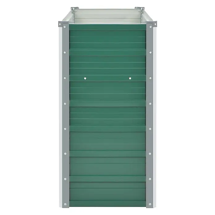Furnicato Hochbeet - 100 x 40 x 77 cm, Stahl, Grün - Grünes Hochbeet aus Metall mit geriffelten Seiten und grauen Eckrahmen.