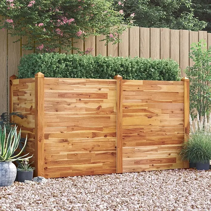 Furnicato Hochbeet - 160 x 60 x 84 cm, Holz, Braun - Hölzernes Hochbeet aus Naturholz mit sichtbaren horizontalen Brettern, im Garten.
