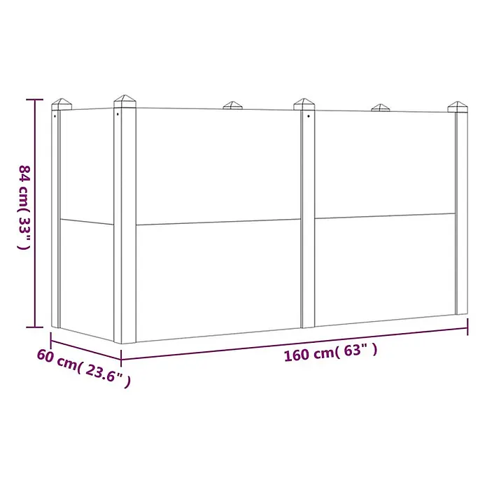 Furnicato Hochbeet - 160 x 60 x 84 cm, Holz, Braun - Rechteckiges Hochbeet mit Pfosten, Höhe 84cm, Tiefe 60cm und Länge 160cm.