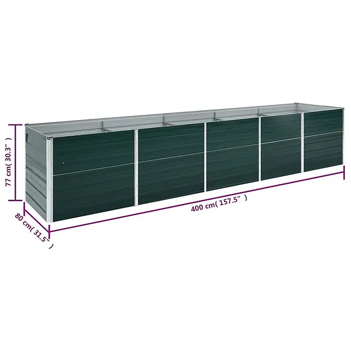 Furnicato Hochbeet - 400 x 80 x 77 cm, Stahl, Grün - Langes, dunkelgrünes Hochbeet aus Metall mit den Maßen 400x80x77 cm.